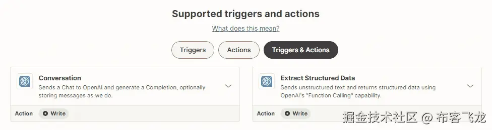 图 19.30 – Zapier – ChatGPT 集成支持的触发器和操作概述