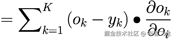 ={\sum}_{k=1}^K\left({o}_k-{y}_k\right)\bullet \frac{\partial {o}_k}{\partial {o}_i}