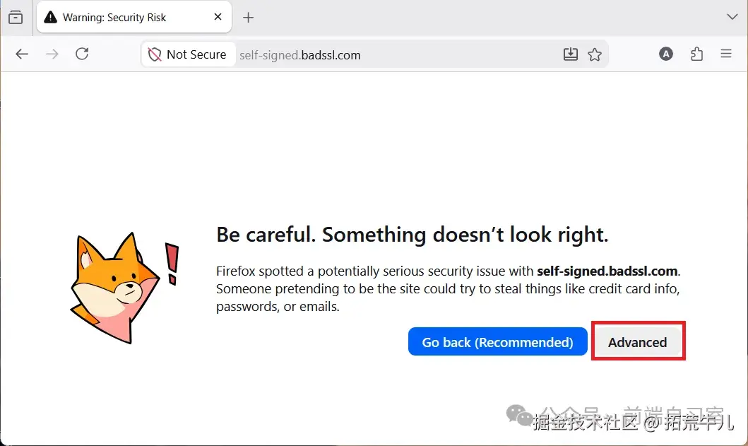 Firefox 自签名证书警告——Be careful. Something doesn't look right，错误码 MOZILLA_PKIX_ERROR_SELF_SIGNED_CERT
