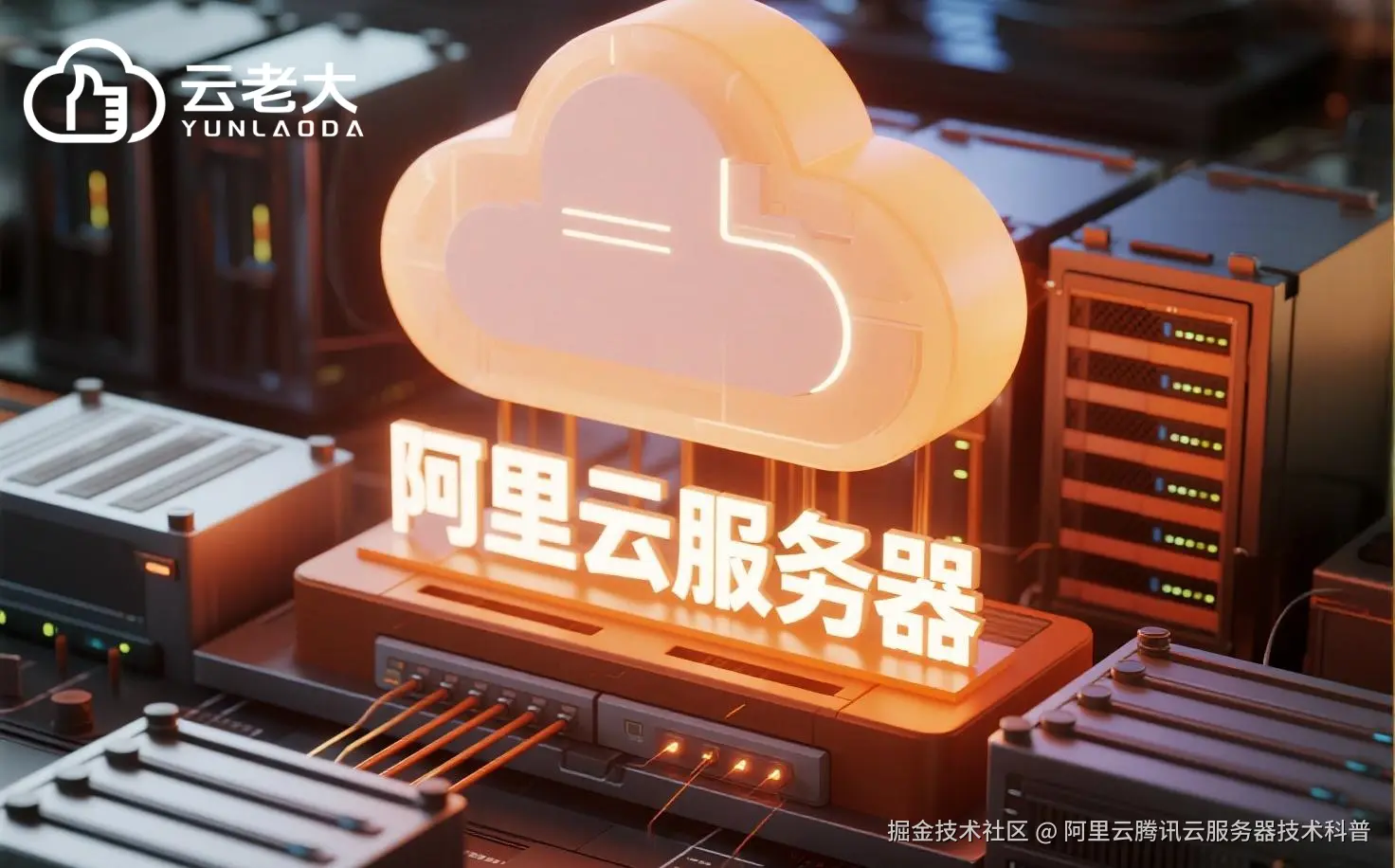 jimeng-2025-07-31-7649-创建一个具有未来科技感的云服务器服务宣传图。主视觉是发光的白云和阿里云相间的服务....jpeg