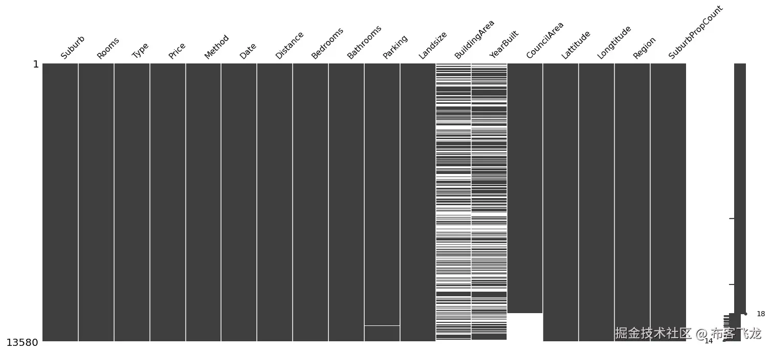 图 5.14 – DataFrame 及其缺失值的结构可视化