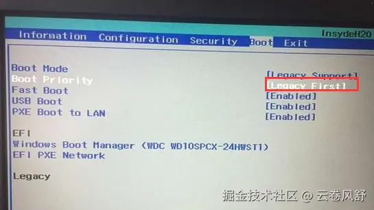 把Boot Priority设置成Legacy First
