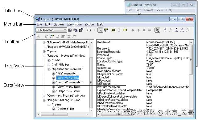 Screenshot that shows the user interface of the Inspect tool.