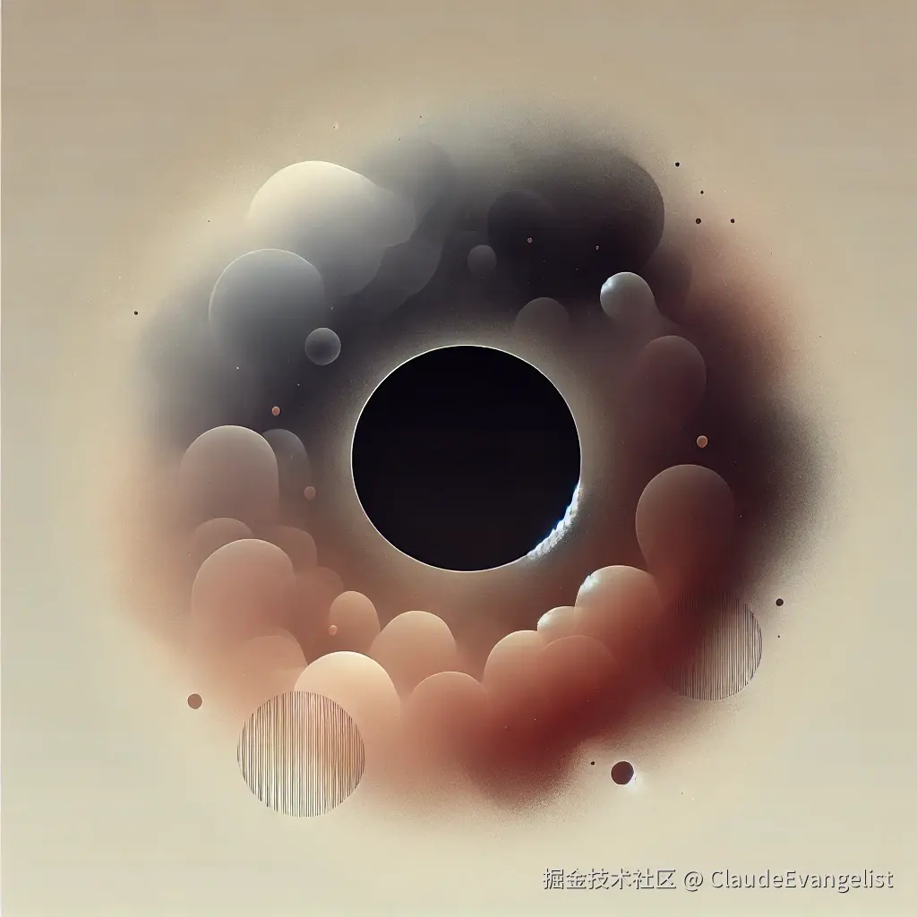 DALL·E 2024-10-30 21.06.59 - An abstract illustration representing the concept of 'no meaning.' The image shows a dark, empty void in the center, surrounded by soft, blurry shapes.webp