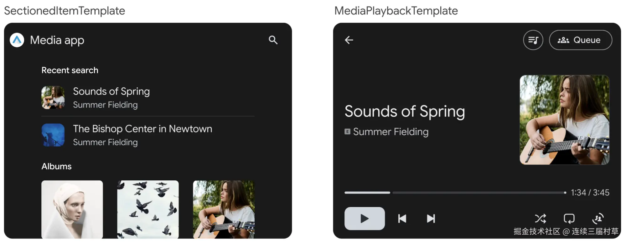 example of sectioneditemtemplate on the left and mediaplaybacktemplate on the right