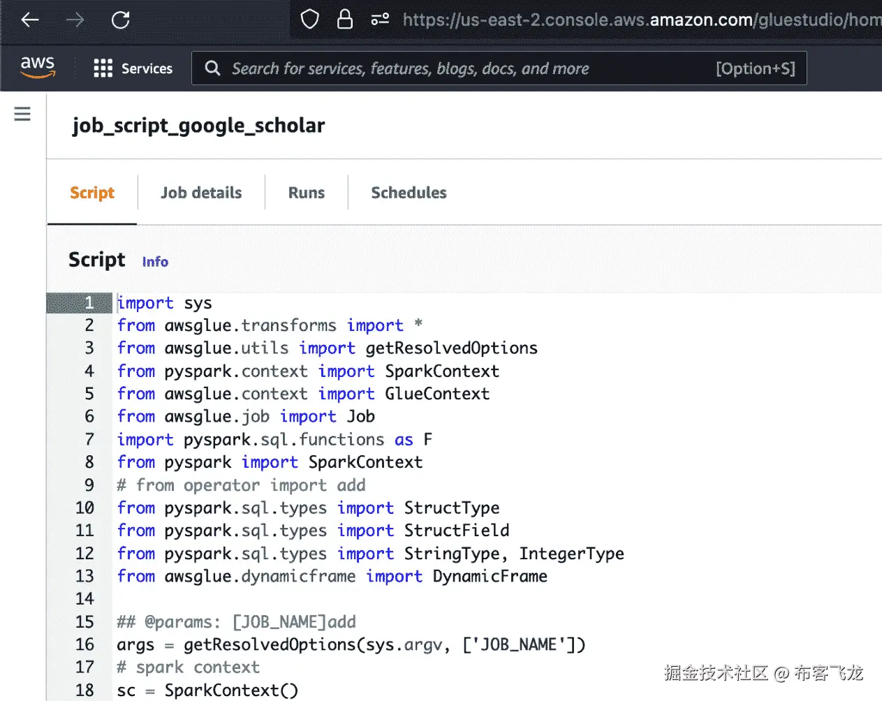 图 5.8 – AWS Glue 作业脚本编辑器