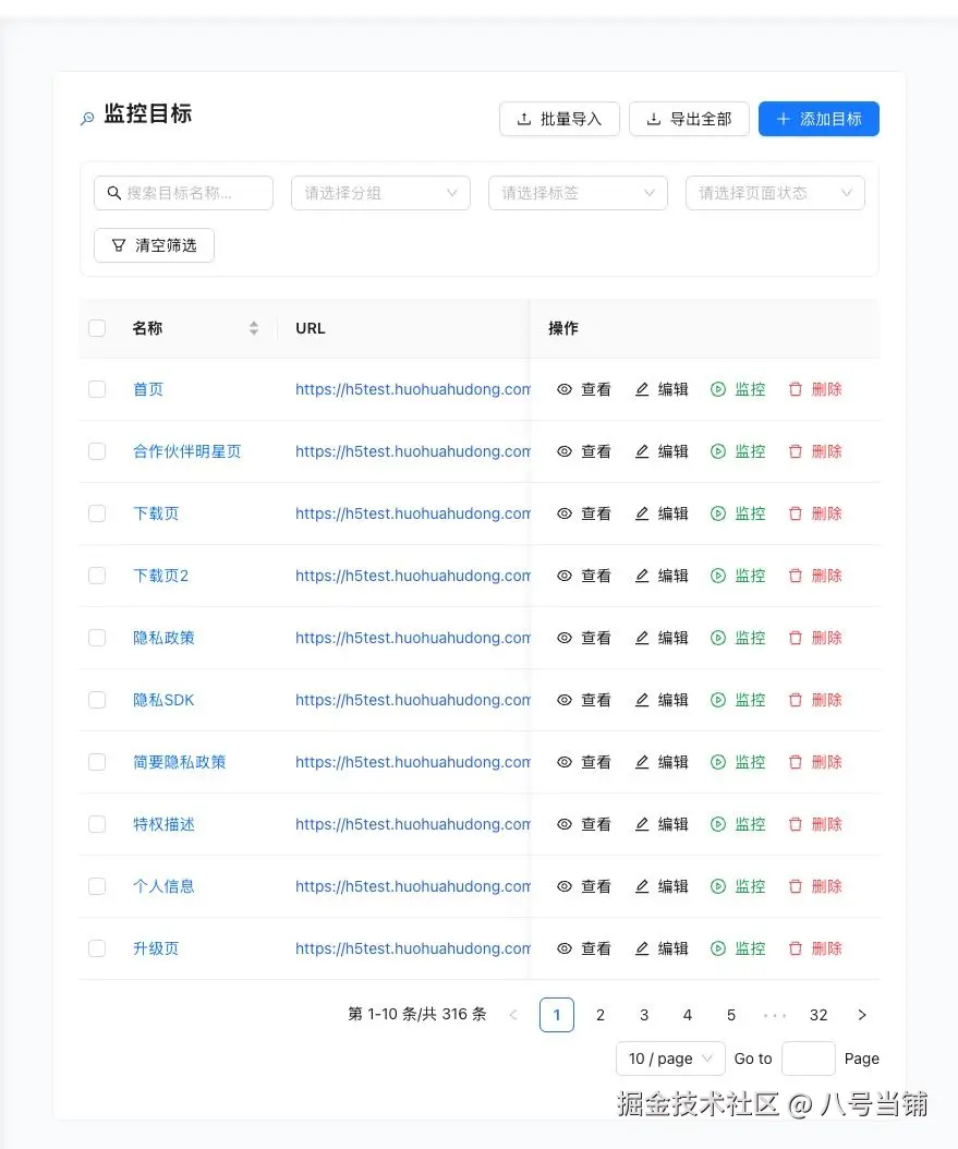 监控目标：