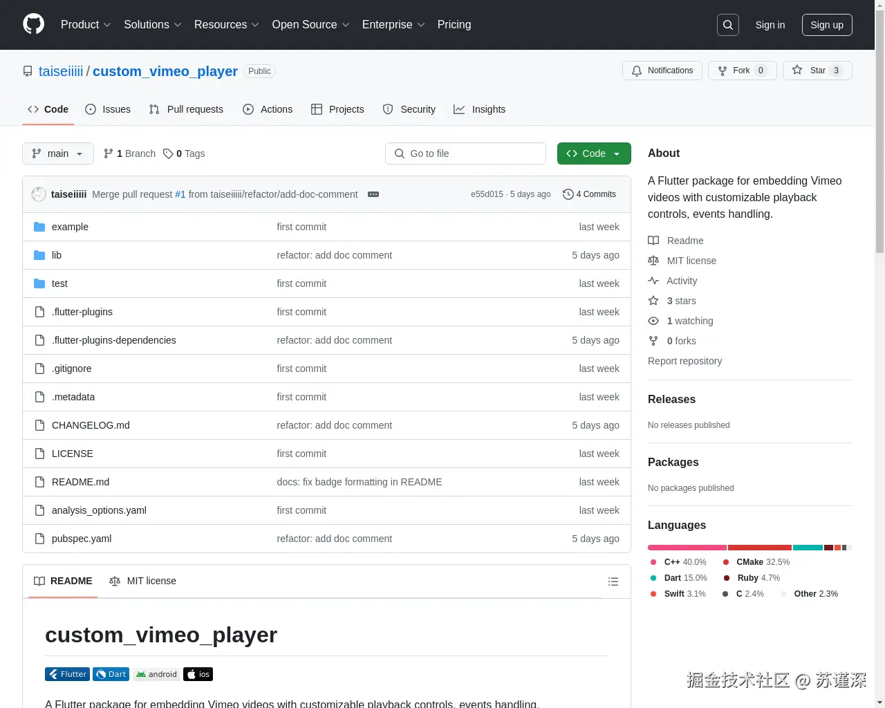 Show HN：我开发了一个可定制的Vimeo播放器实现，用于Flutter - 项目截图