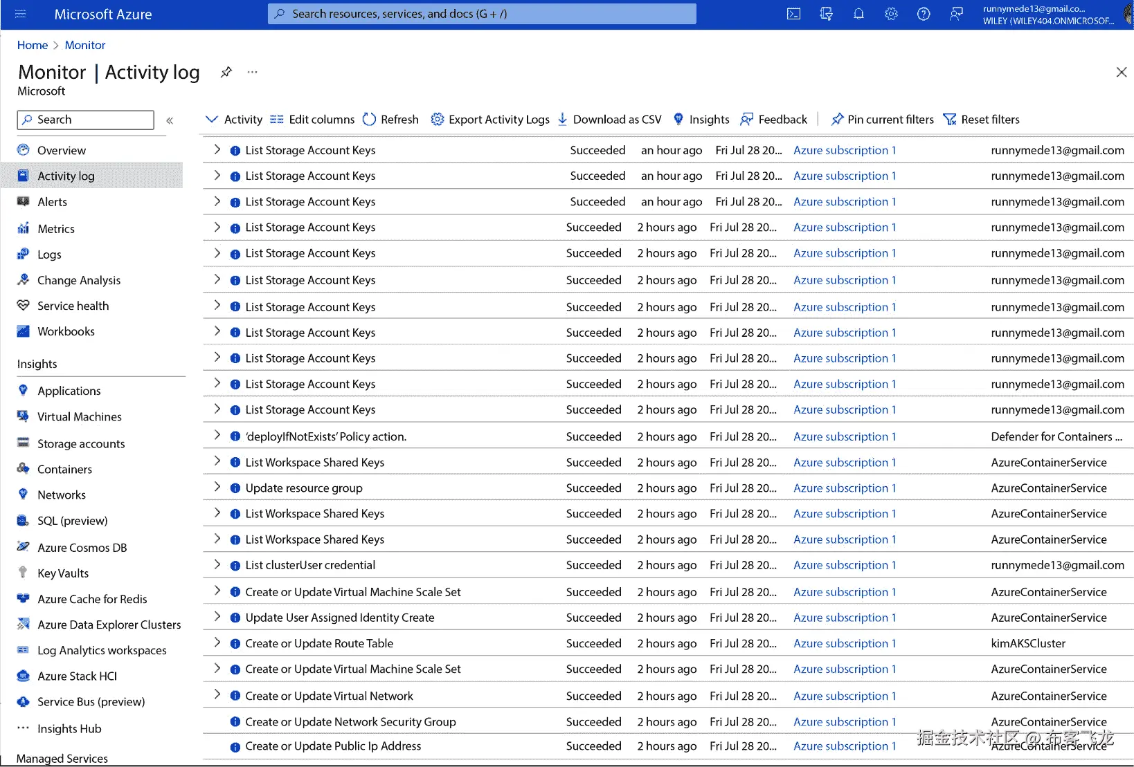 图 9.3 – Azure 中的活动日志