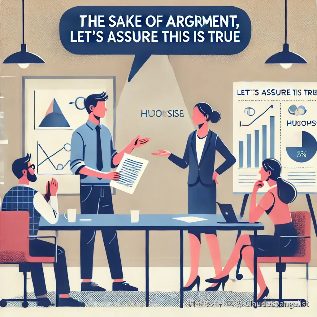 DALL·E 2024-12-18 21.18.10 - An illustration of two people having a debate in a conference room. One person is holding a piece of paper with a hypothesis written on it, while the .webp