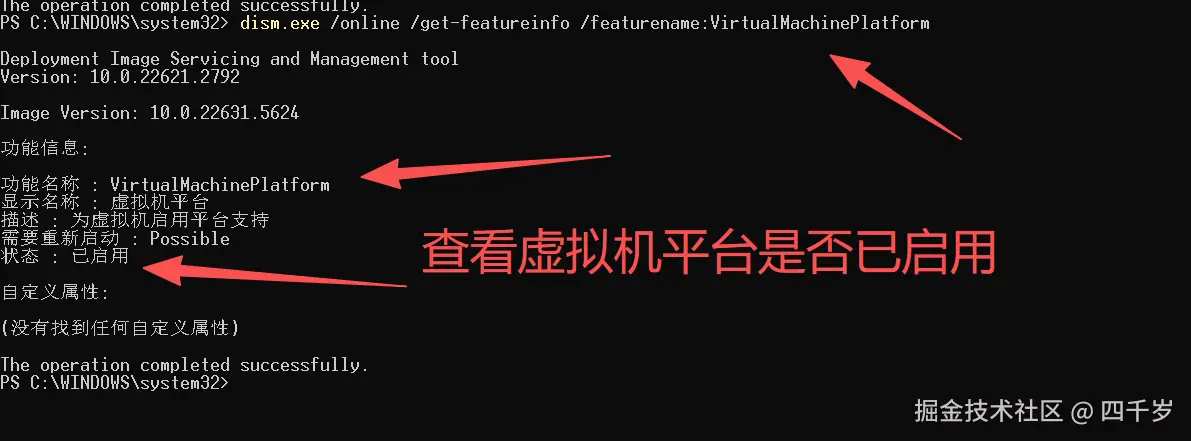 查看虚拟机平台是否已启用