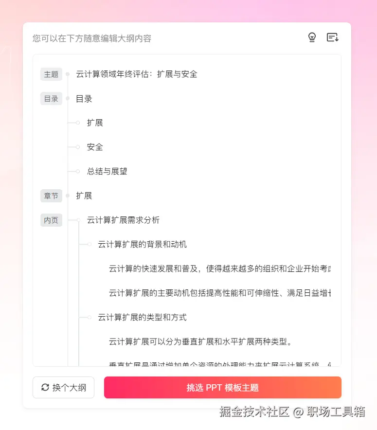 博思AIPPT生成PPT大纲
