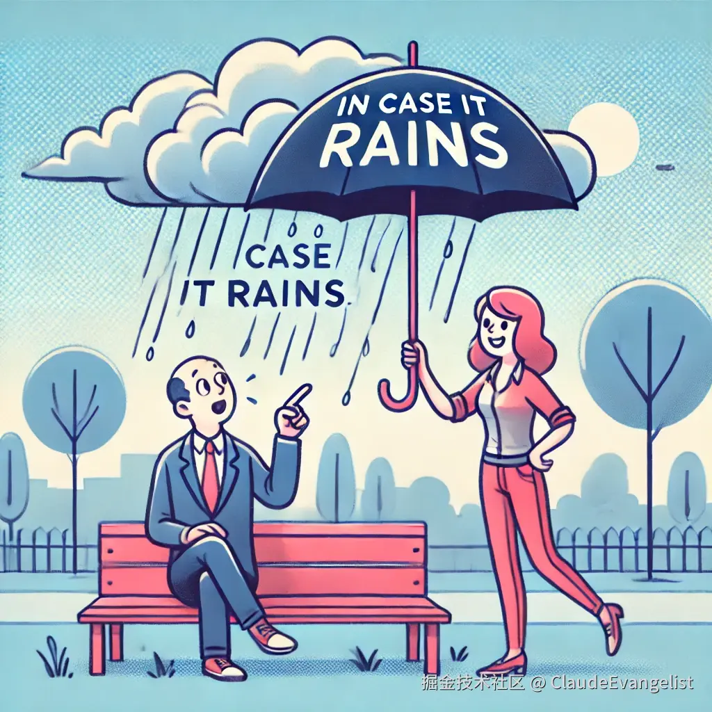 DALL·E 2024-09-22 18.46.43 - An illustration showing two people, one holding an umbrella on a sunny day, with a cloudy sky forming in the background. The second person looks surpr.webp