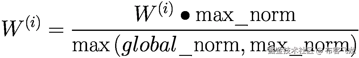 {W}^{(i)}=\frac{W^{(i)}\bullet \mathit{\max}\_\mathit{\operatorname{norm}}}{\mathit{\max}\left( global\_\mathit{\operatorname{norm}},\mathit{\max}\_\mathit{\operatorname{norm}}\right)}