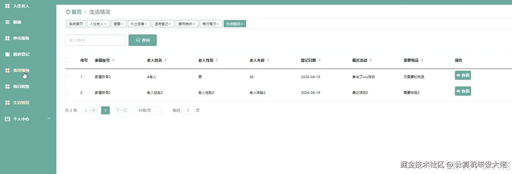 家属查看生活情况