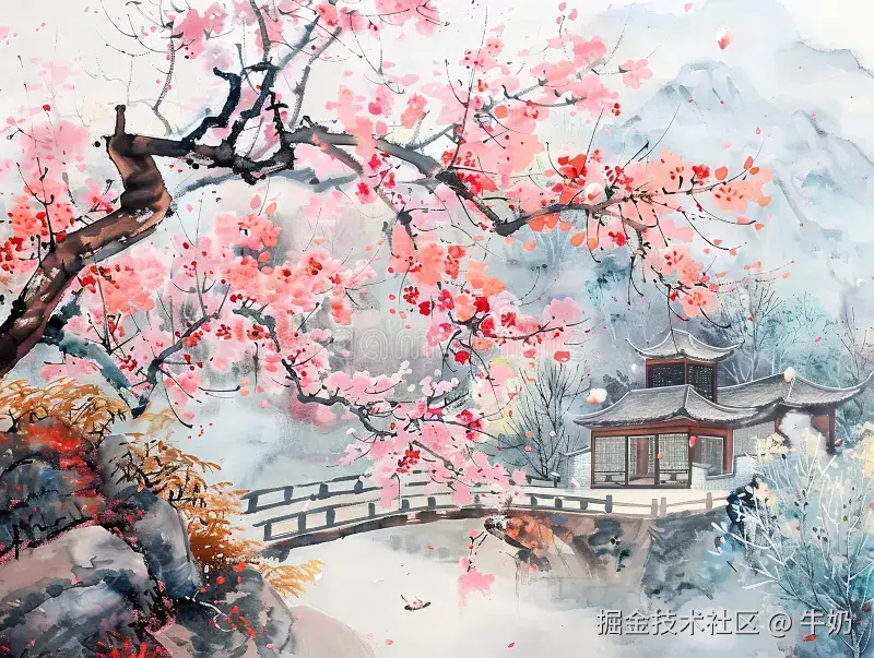 春涧意境 - 水墨山水与梅雨