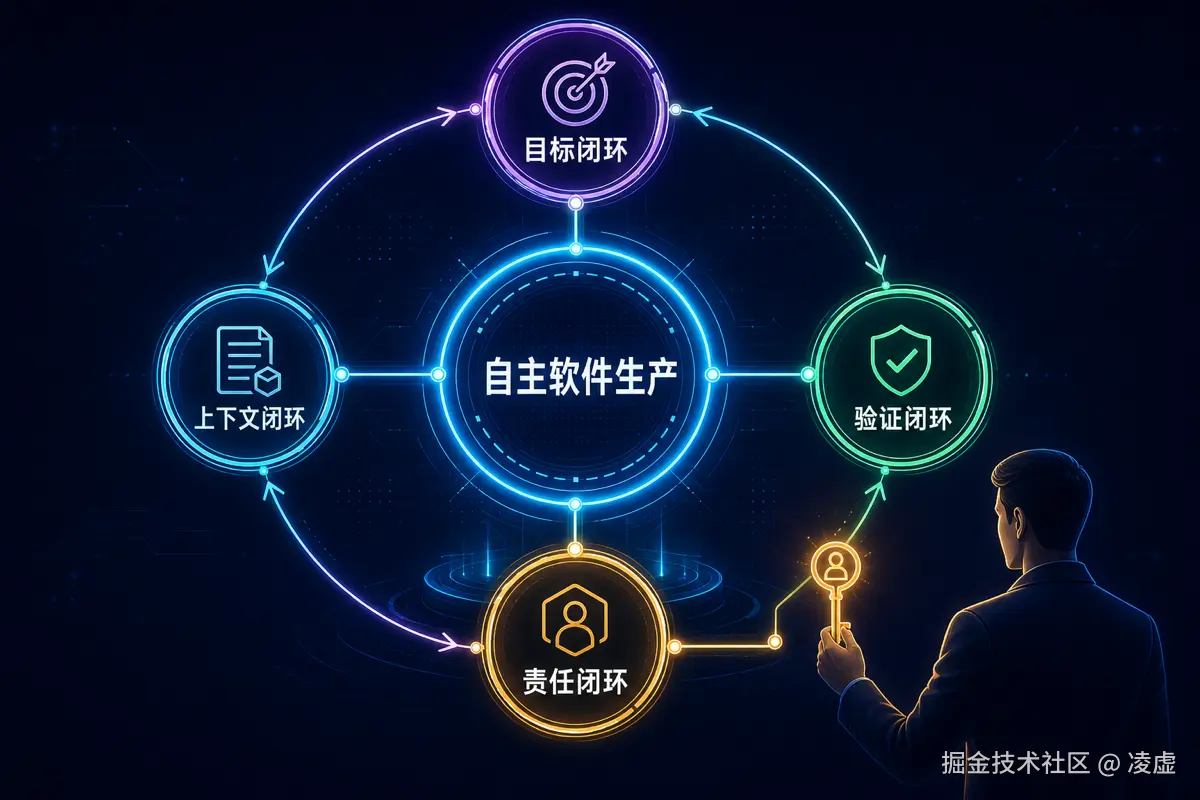 自主软件生产所需的目标、上下文、验证与责任闭环