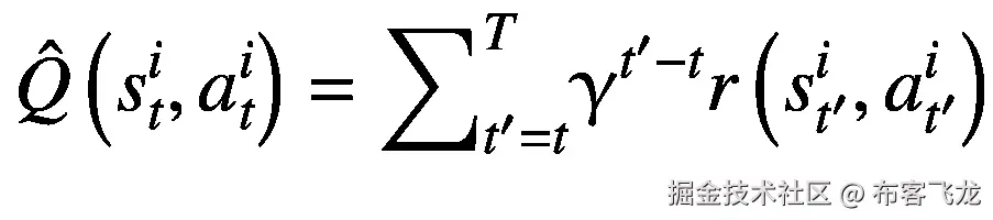 \hat{Q}\left({s}_t^i,{a}_t^i\right)={\sum}_{t^{\prime }=t}^T{\upgamma}^{t^{\prime }-t}r\left({s}_{t^{\prime}}^i,{a}_{t^{\prime}}^i\right)