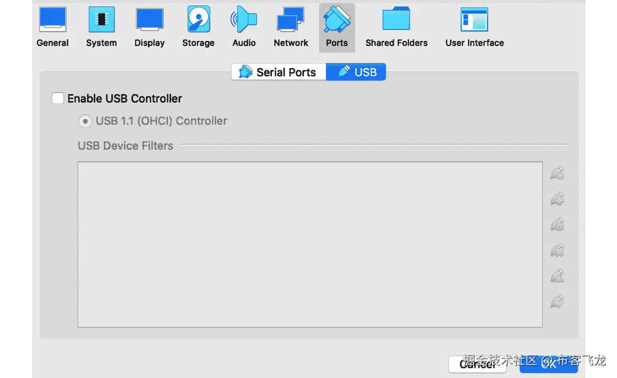 图 1.3 – 在 VirtualBox 虚拟机设置中禁用 USB 控制器