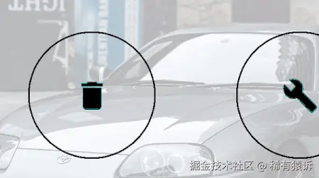 展开/折叠过程中，左侧图标被模糊区域覆盖