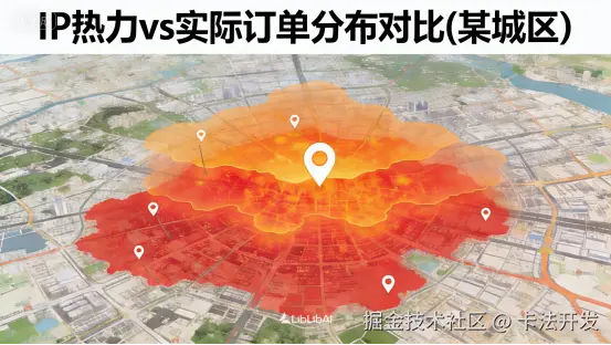 某城区IP热力与实际订单对比图