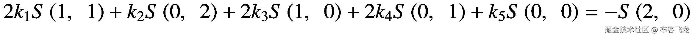 2{k}_1S\left(1,\kern0.5em 1\right)+{k}_2S\left(0,\kern0.5em 2\right)+2{k}_3S\left(1,\kern0.5em 0\right)+2{k}_4S\left(0,\kern0.5em 1\right)+{k}_5S\left(0,\kern0.5em 0\right)=-S\left(2,\kern0.5em 0\right)