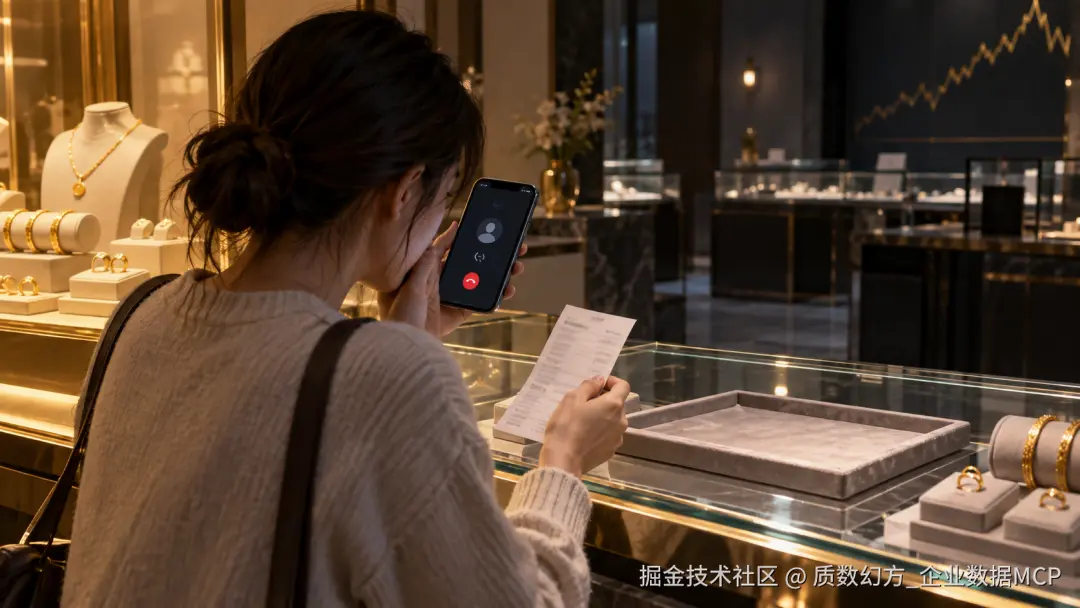 消费者在珠宝交易中遭遇企业失联风险的示意图