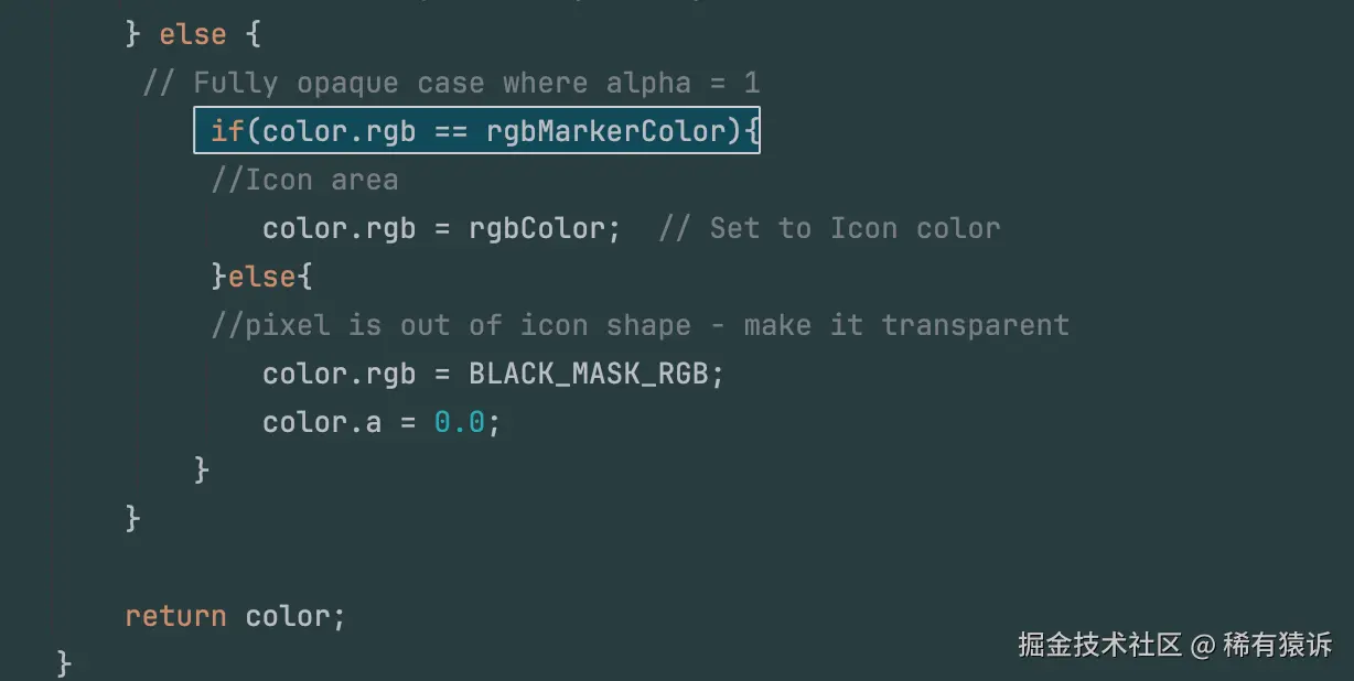 使用标记颜色检测像素是否属于图标
