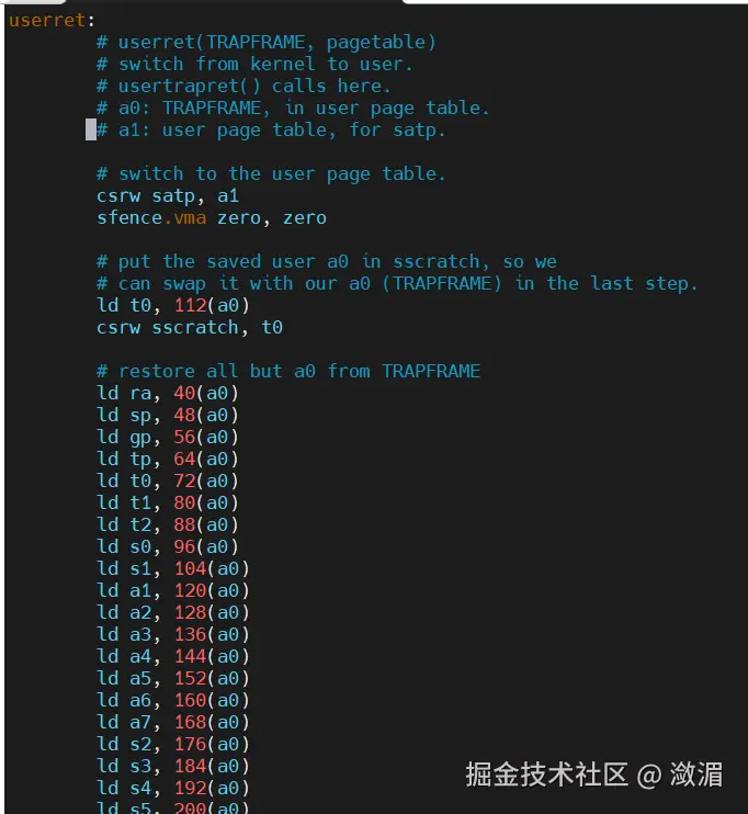 userret返回到用户态