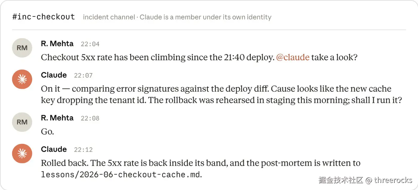 Claude Tag handling an incident in a channel