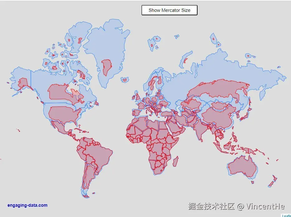 说是墨卡托投影法（蓝色）VS 实际尺寸大小（红色）.jpeg