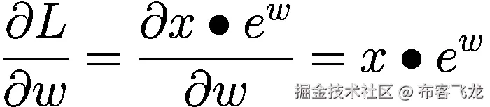 \frac{\partial L}{\partial w}=\frac{\partial x\bullet {e}^w}{\partial w}=x\bullet {e}^w