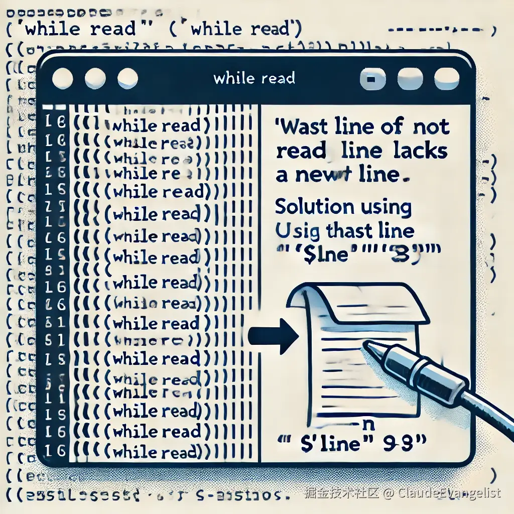 DALL·E 2024-09-20 23.14.49 - A technical illustration showing a Bash terminal window with a 'while read' loop reading a text file. The illustration highlights an issue where the l.webp
