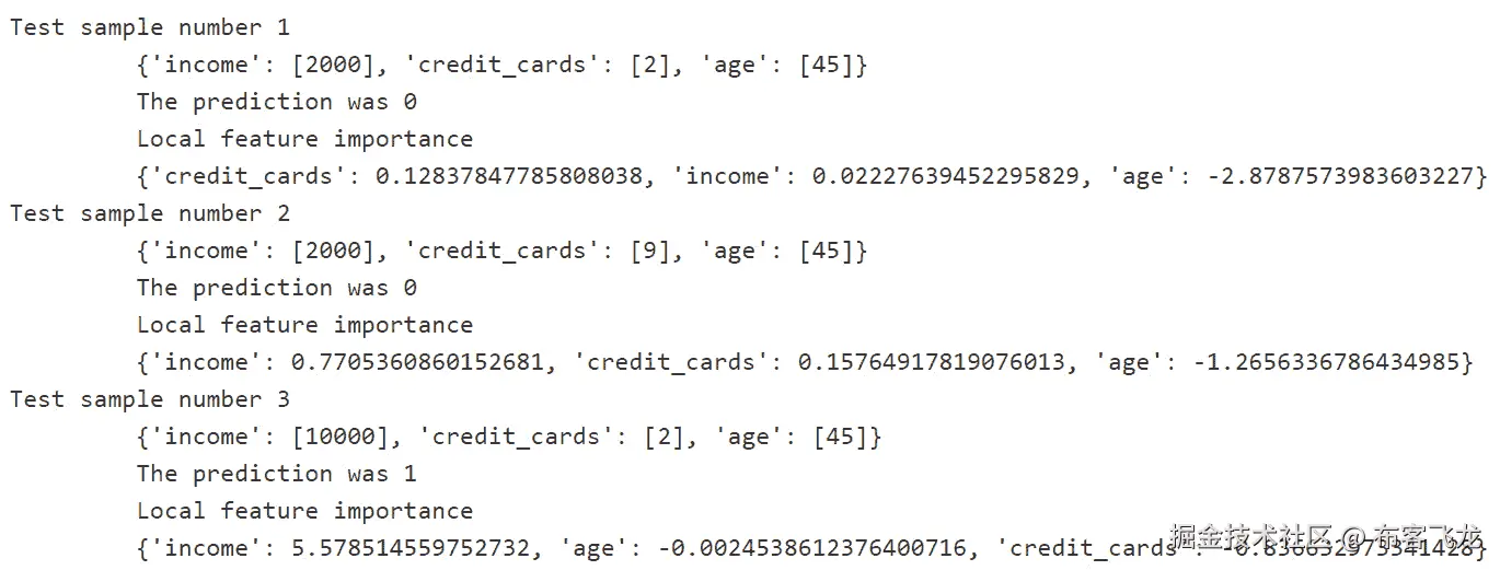 图 10.9 – 使用决策树玻璃盒子模型计算的局部特征重要性 Mimic 解释器的决策树玻璃盒子模型