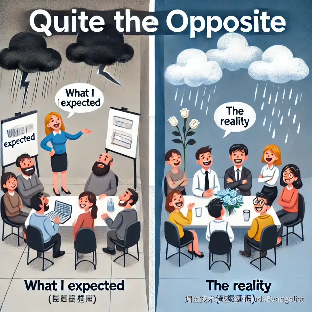 DALL·E 2024-11-25 22.16.35 - A visually engaging illustration to explain the English phrase 'Quite the opposite,' featuring two contrasting scenes. On the left, a dull and cloudy .webp