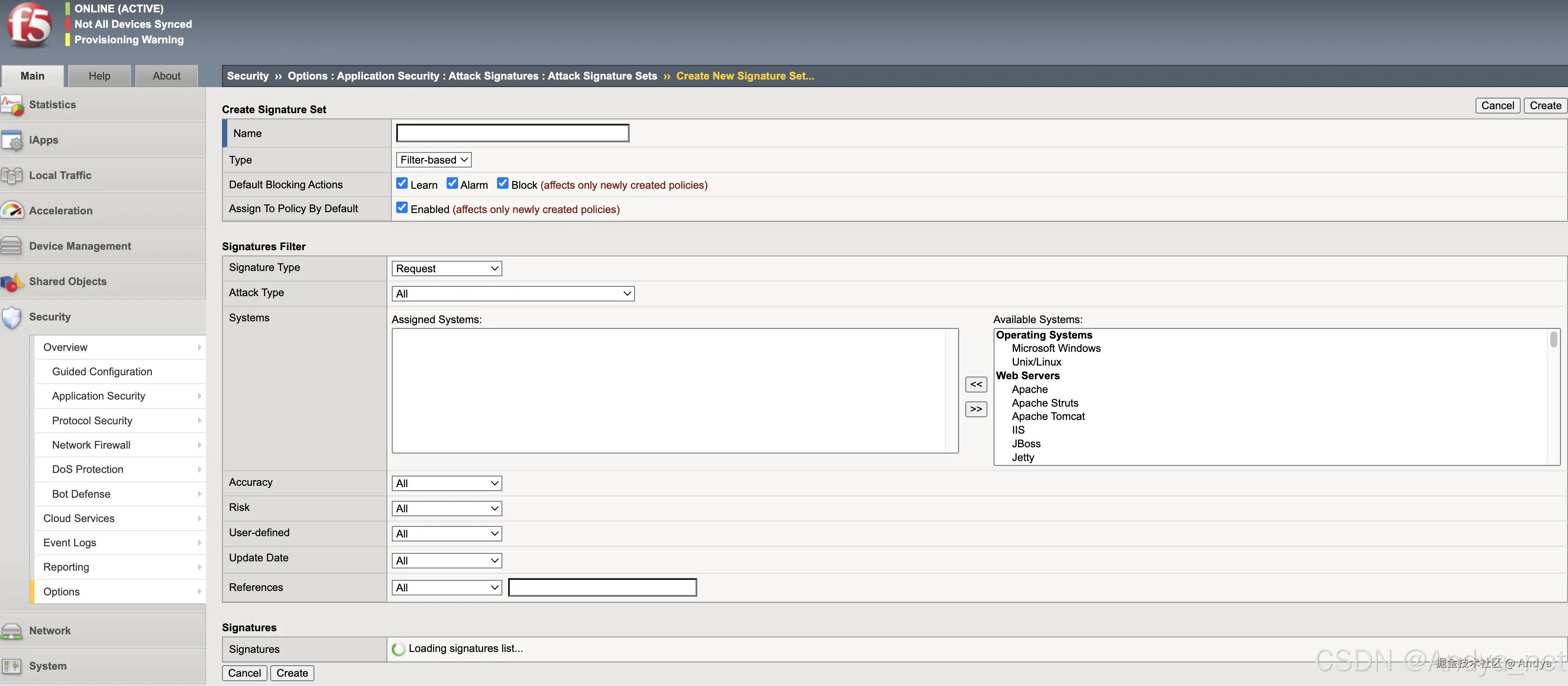 create attack signature-set