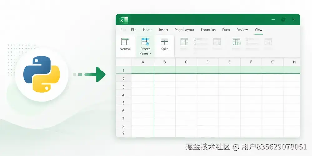 使用 Python 冻结和拆分 Excel 窗格
