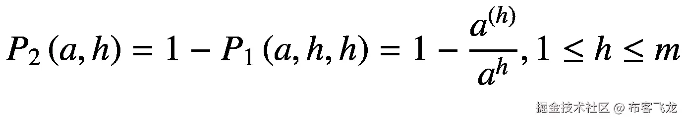{P}_2\left(a,h\right)=1-{P}_1\left(a,h,h\right)=1-\frac{a^{(h)}}{a^h},1\le h\le m