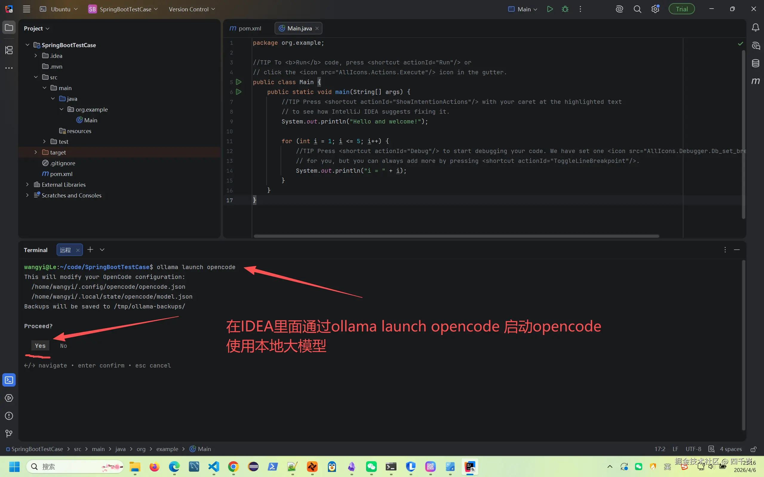 在IDEA里面通过opencode使用本地大模型
