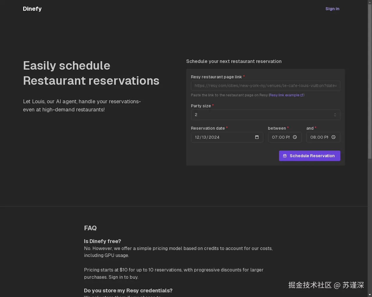 Show HN：Dinefy：一个 AI 助手，用于安排 Resy 预订 - 项目截图