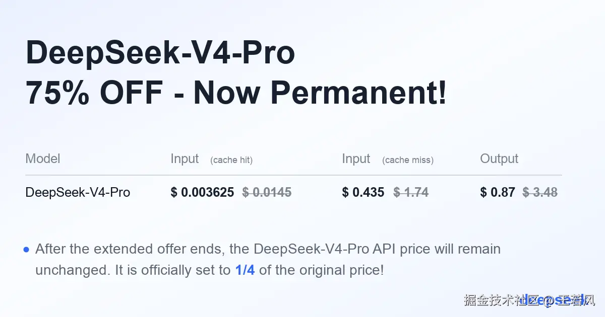 DeepSeek-V4-Pro 75% OFF 永久化价格说明
