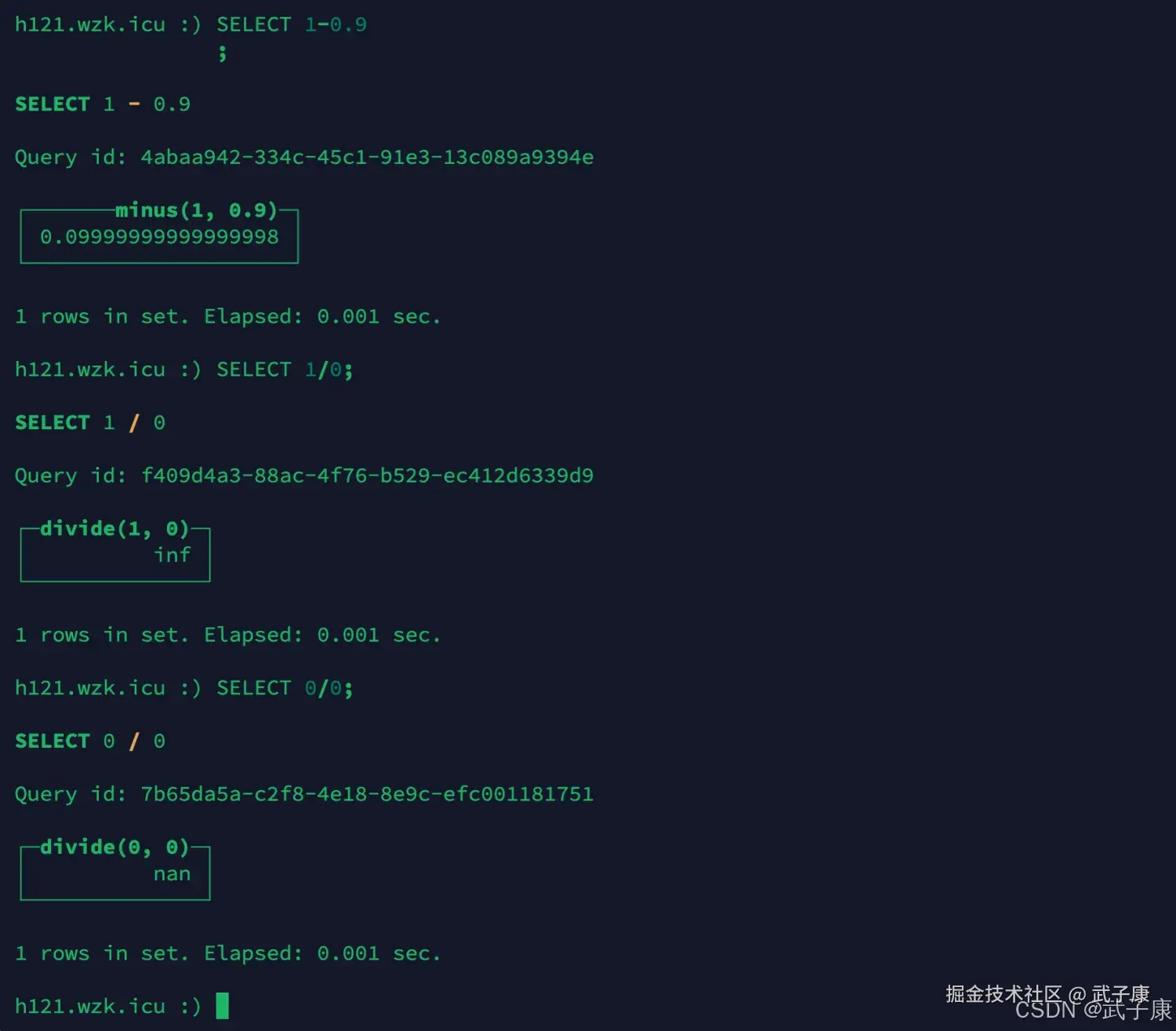 ClickHouse 浮点型 运行结果