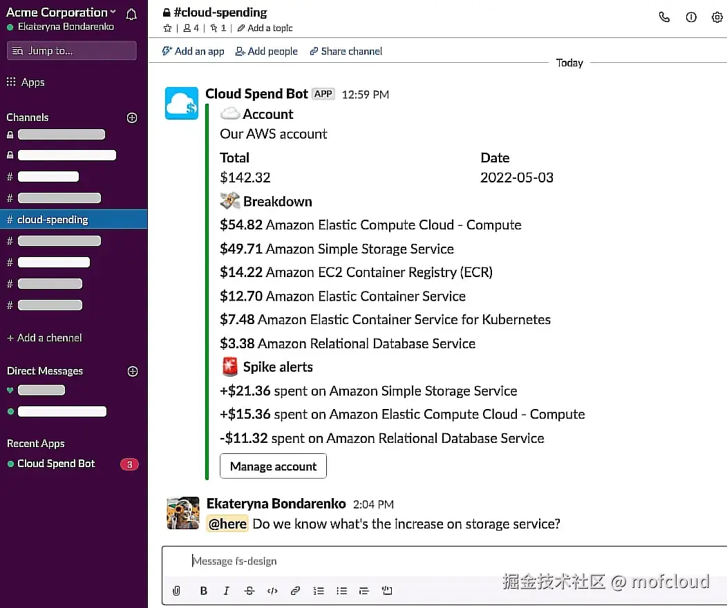 Slack cost alerts