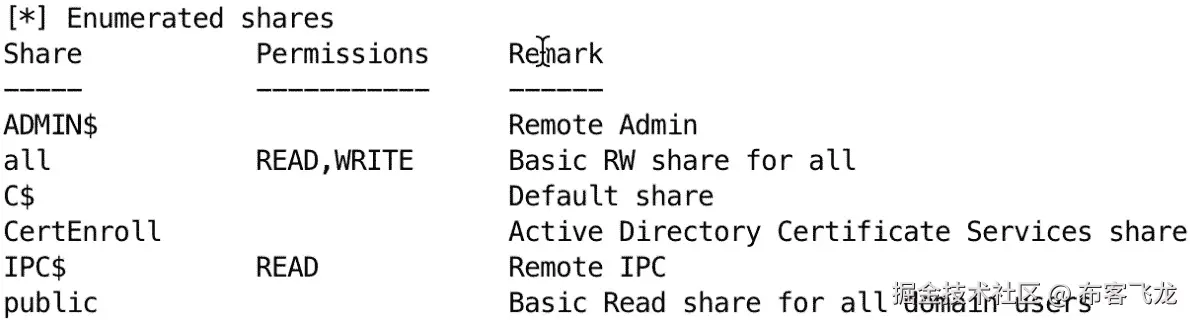 图 10.15 – 使用 NetExec 执行 SMB 空会话 SMB 共享枚举。