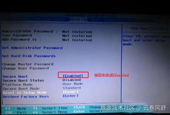Secure Boot回车设置成Disabled关闭安全启动