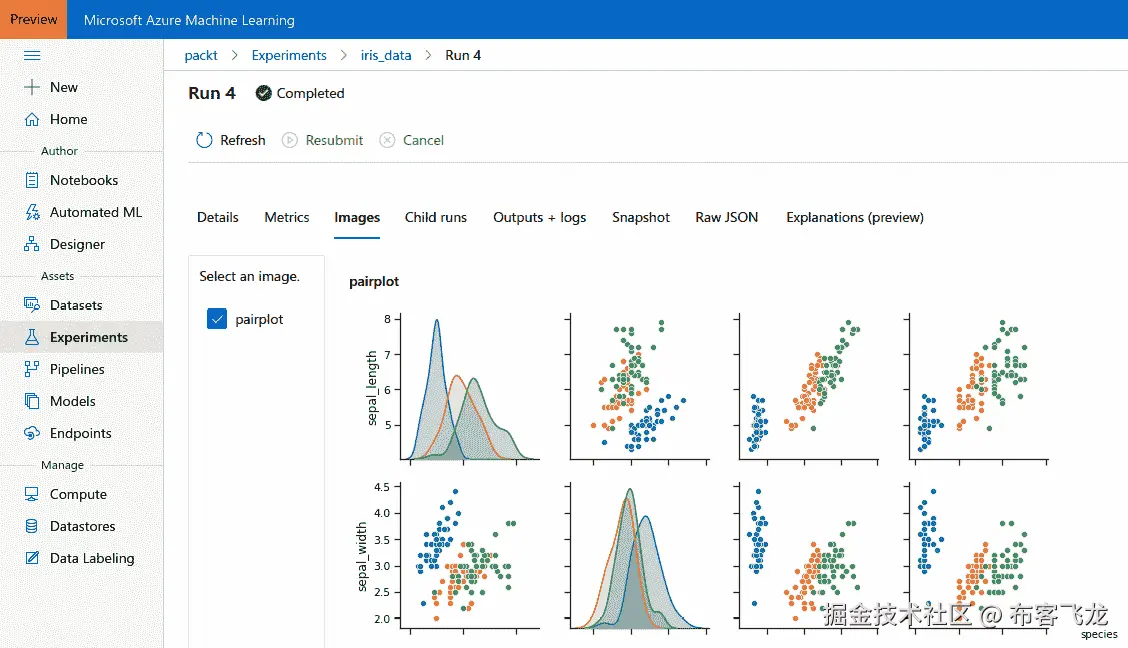 图 5.18 – 在 Azure 机器学习工作室中跟踪并显示的 Pairplot