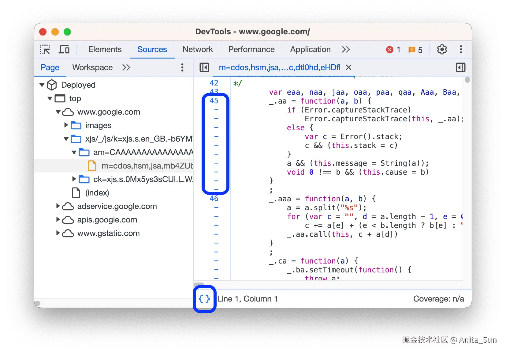 格式整齐的长代码行以多行显示，带有“-”以指示线路延续。