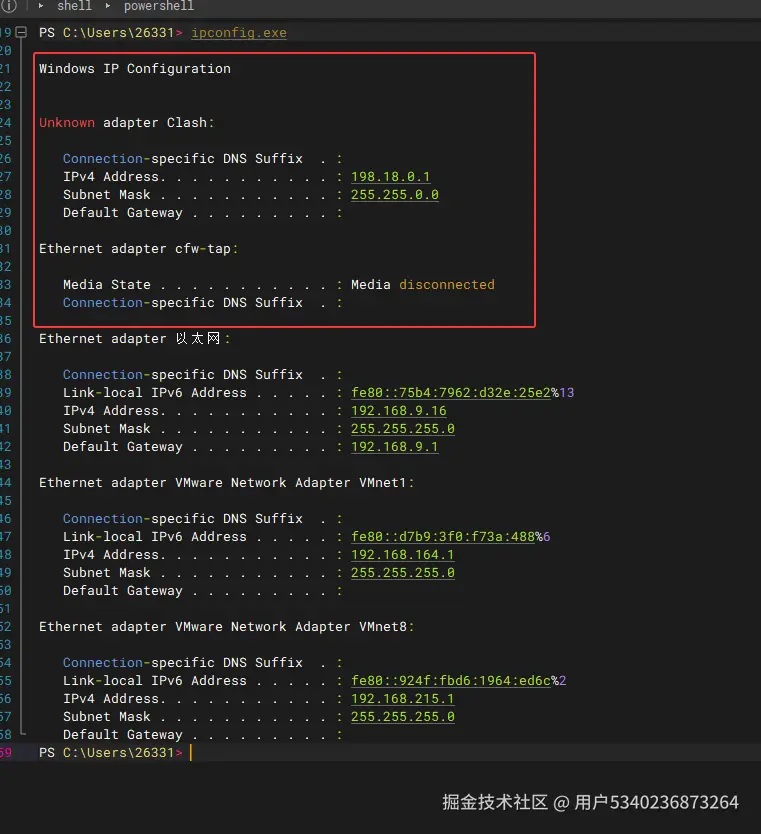 （配图：PowerShell 输出中确认虚拟网卡已存在的截图）